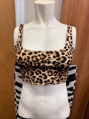 Leopard Print Square Neck Crop Top - Brown/Black